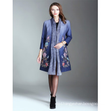 Autumn Luxury Alibaba Printed 2017 Woman Trench Coat Blue